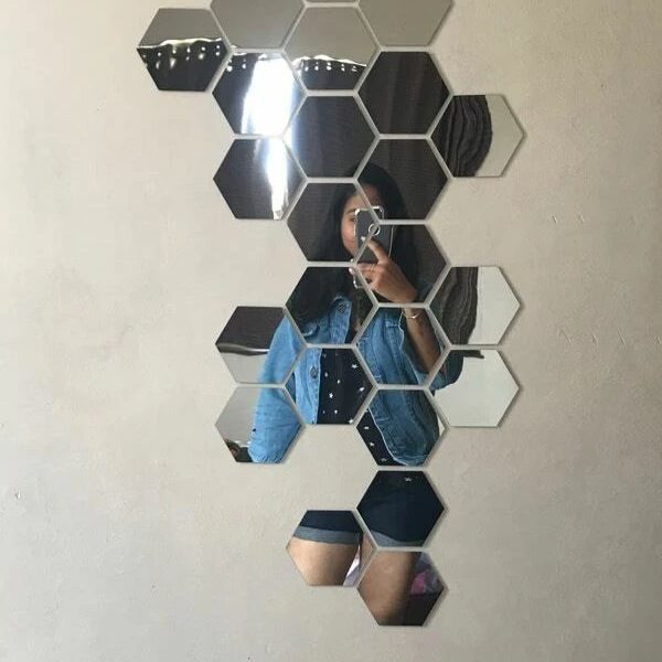 Hatszögletű tükör falmatrica (12db) – MIRROR STICKER slider