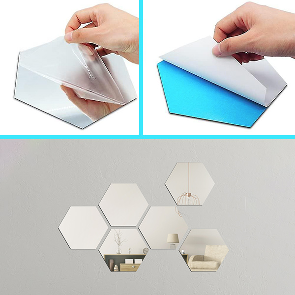 Hatszögletű tükör falmatrica (12db) – MIRROR STICKER slider