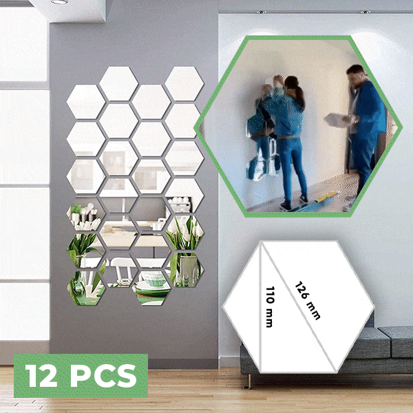 Hatszögletű tükör falmatrica (12db) – MIRROR STICKER slider